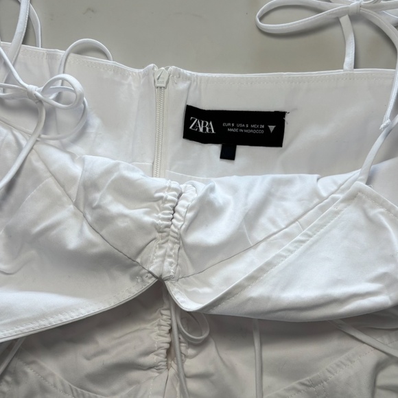 ZARA White Ruched Tie-Front Mini Dress – Size S - Picture 7 of 7